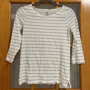 J. Crew Factory White Gray Striped Boat Neck 3/4 Sleeve T Shirt Women’s Sz XS
